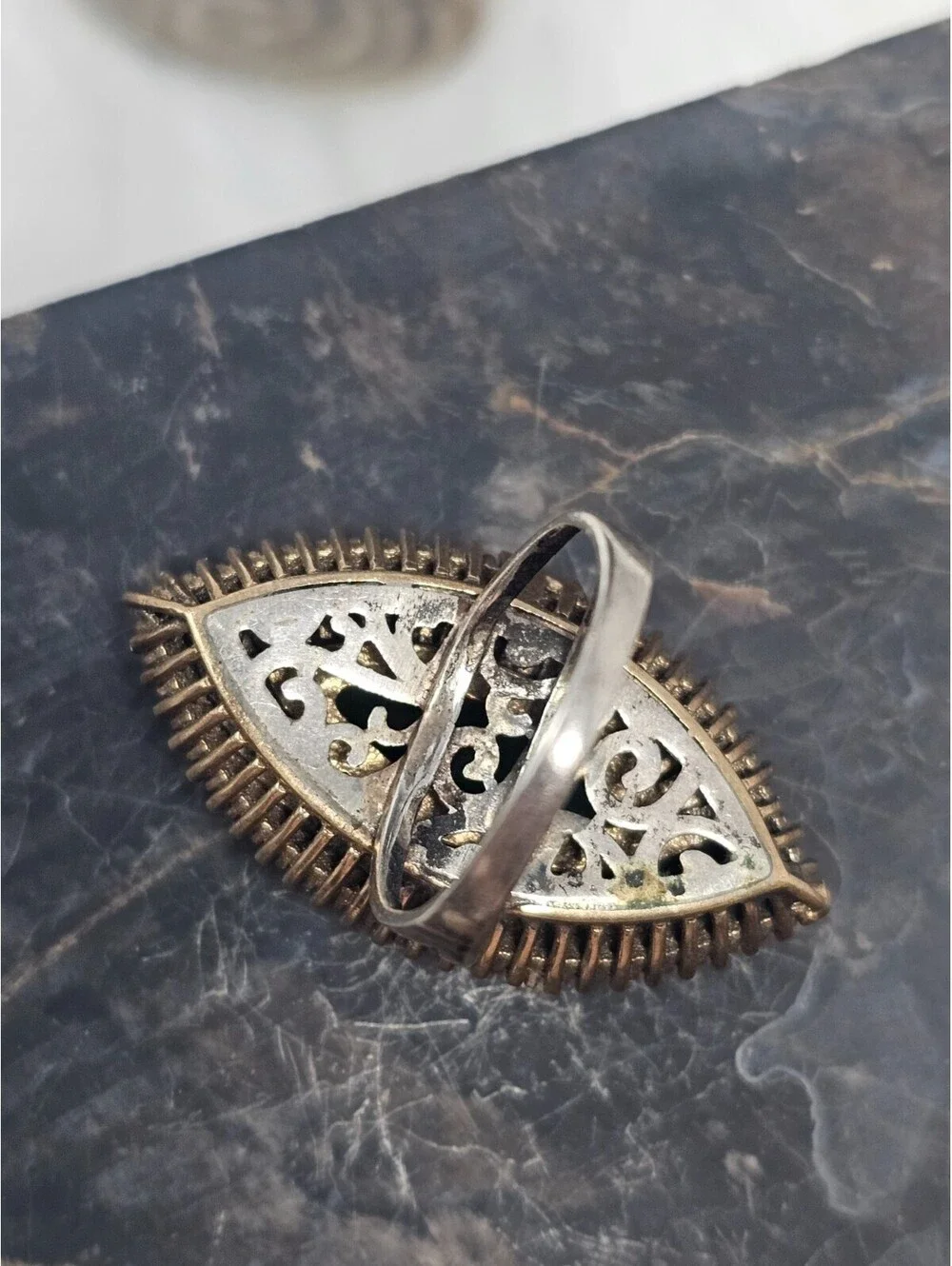 925 Silver Two Tone Green Marquise CZ Halo Cocktail Ring 9